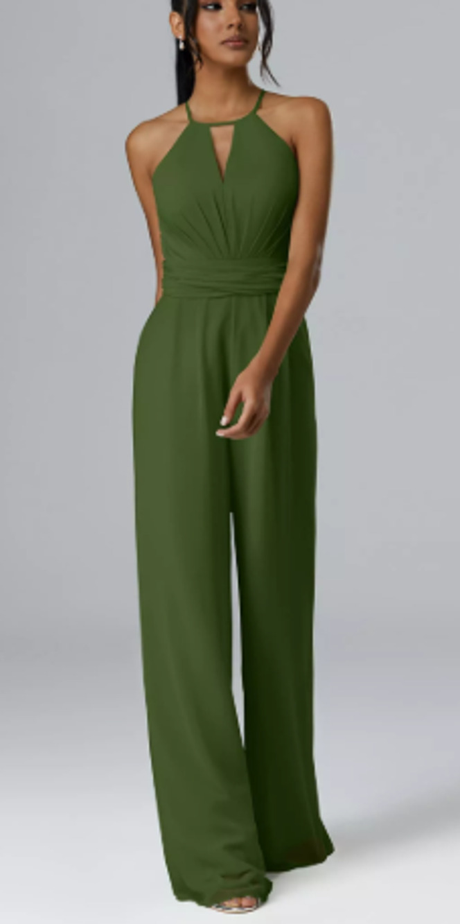 AW BRIDAL 4 S green olive Peggie keyhole party formal wide leg jumpsuit NEW B36
